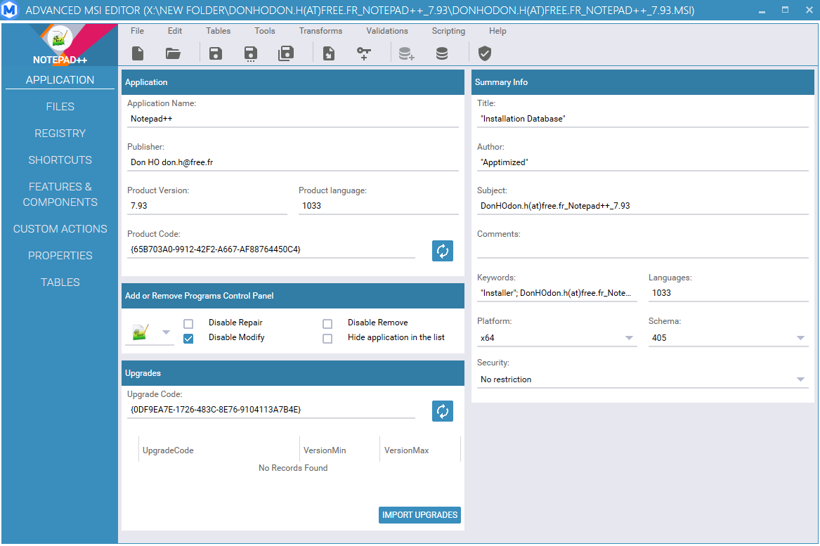 MSI editor overview image